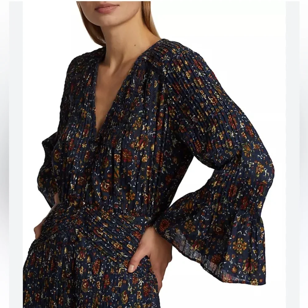 Veronica Beard Shireen Pleated Floral Midi-Dress Ink color Size 2 NWOT Romantic - Picture 5 of 15